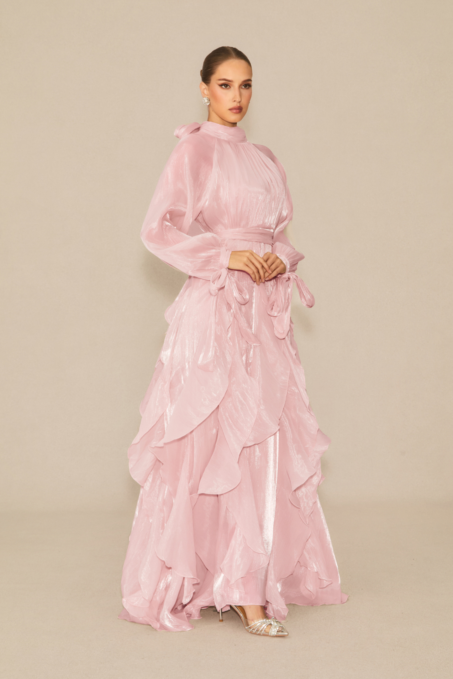 Estella Puff Sleeve Ruffle Trim Maxi Dress