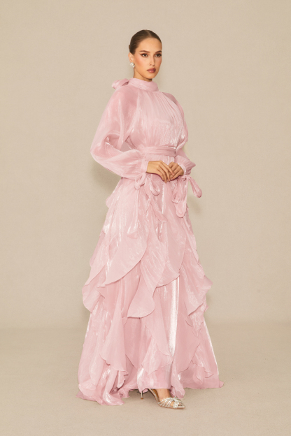 Estella Puff Sleeve Ruffle Trim Maxi Dress