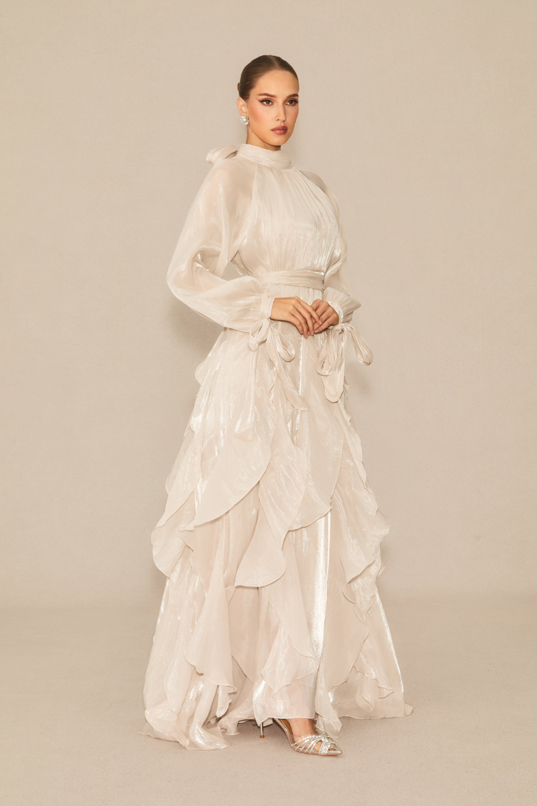 Estella Puff Sleeve Ruffle Trim Maxi Dress