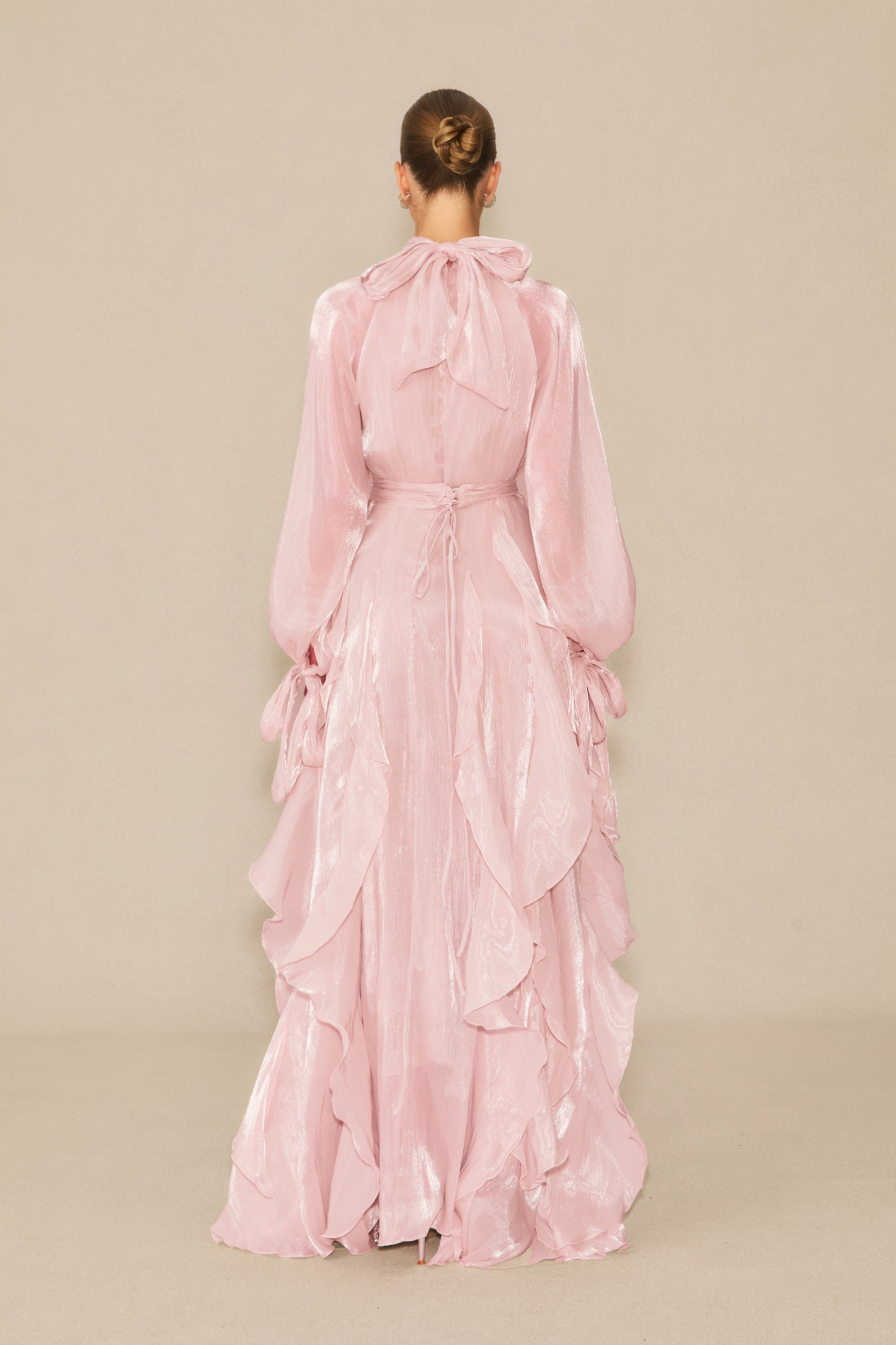 Estella Puff Sleeve Ruffle Trim Maxi Dress