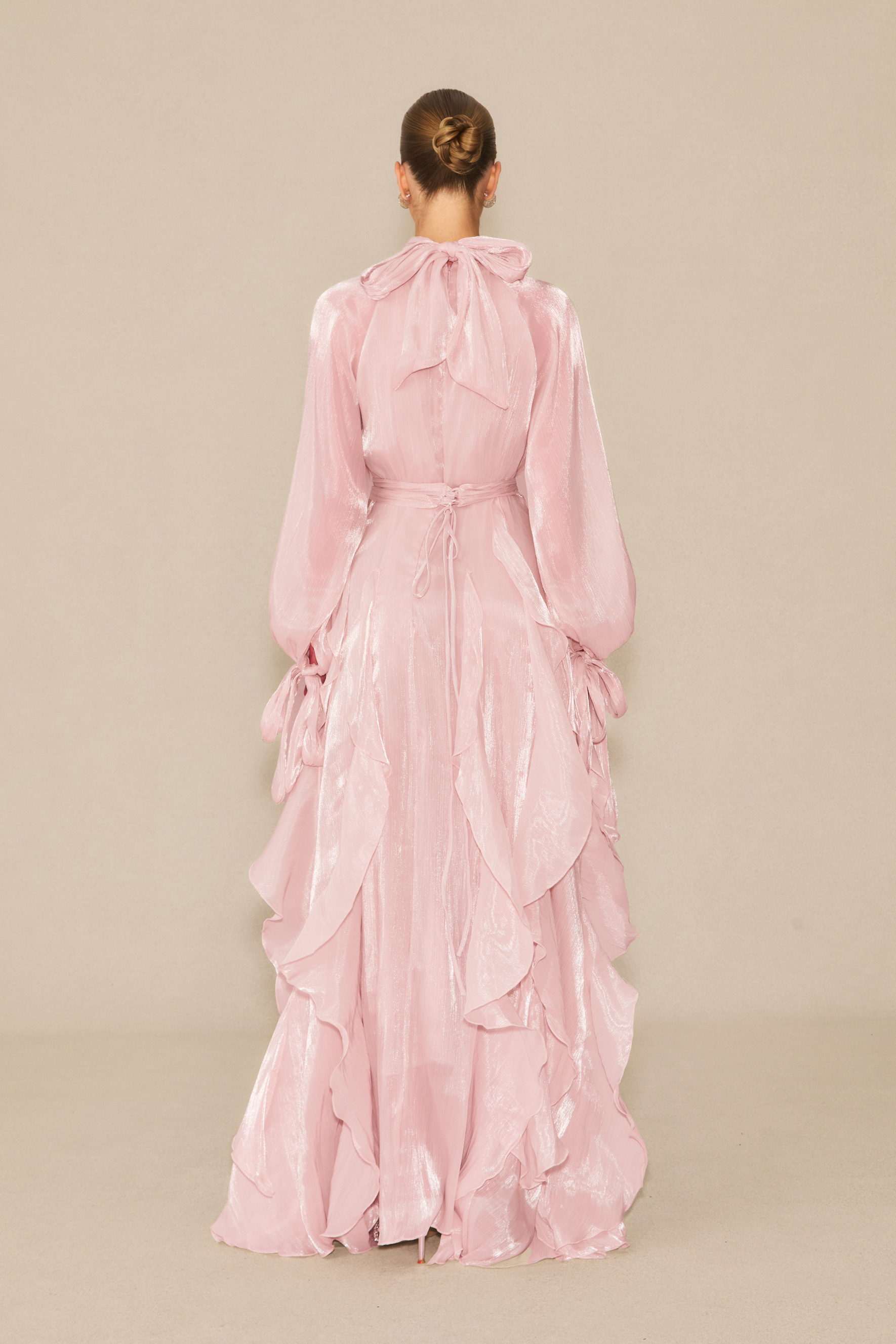 Estella Puff Sleeve Ruffle Trim Maxi Dress