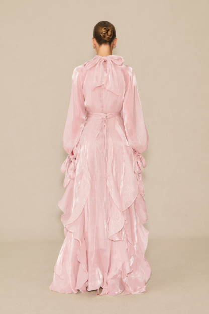 Estella Puff Sleeve Ruffle Trim Maxi Dress