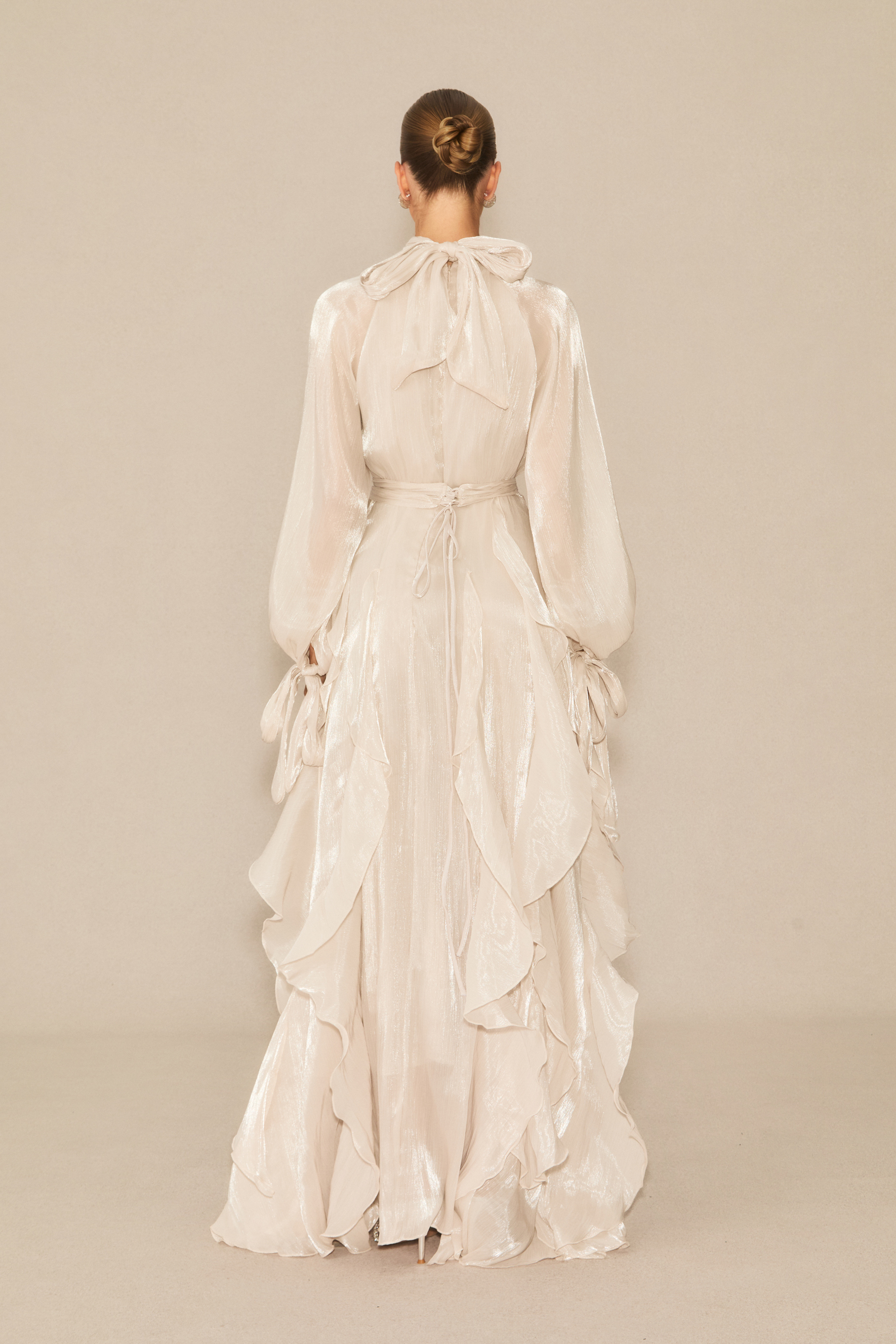 Estella Puff Sleeve Ruffle Trim Maxi Dress