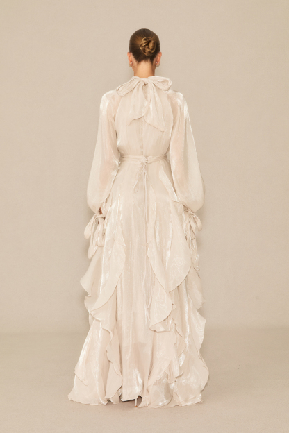 Estella Puff Sleeve Ruffle Trim Maxi Dress