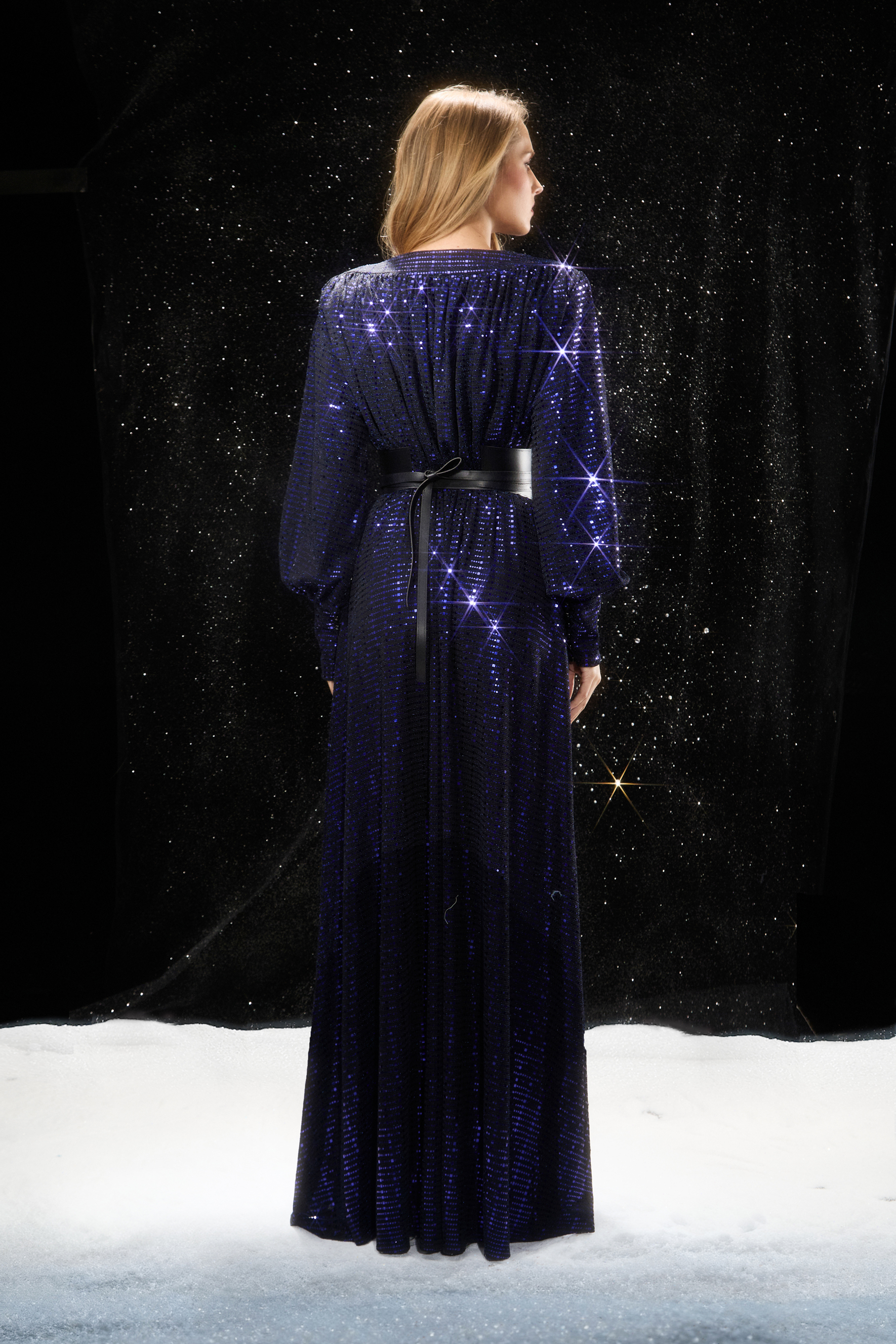 Elegant Sweetie Dark Blue Sequin V‑Neck Maxi Dress