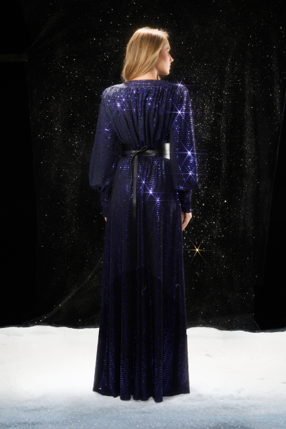 Elegant Sweetie Dark Blue Sequin V‑Neck Maxi Dress