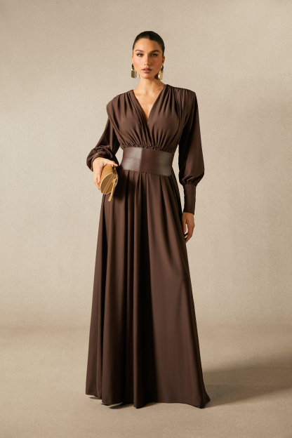 Renata Plunge Long Sleeve Maxi Dress