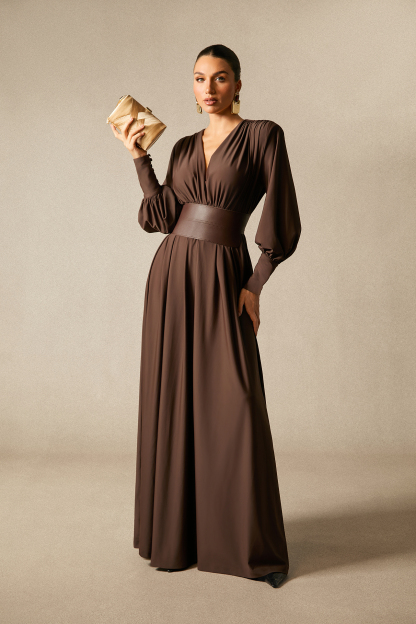 Renata Plunge Long Sleeve Maxi Dress