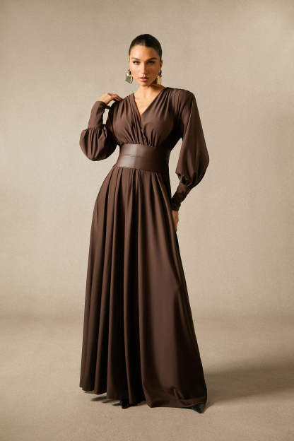 Renata Plunge Long Sleeve Maxi Dress