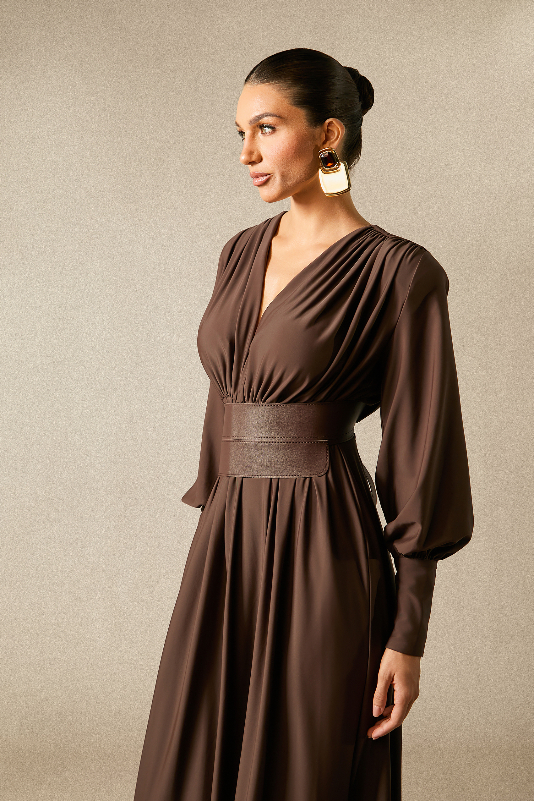 Renata Plunge Long Sleeve Maxi Dress