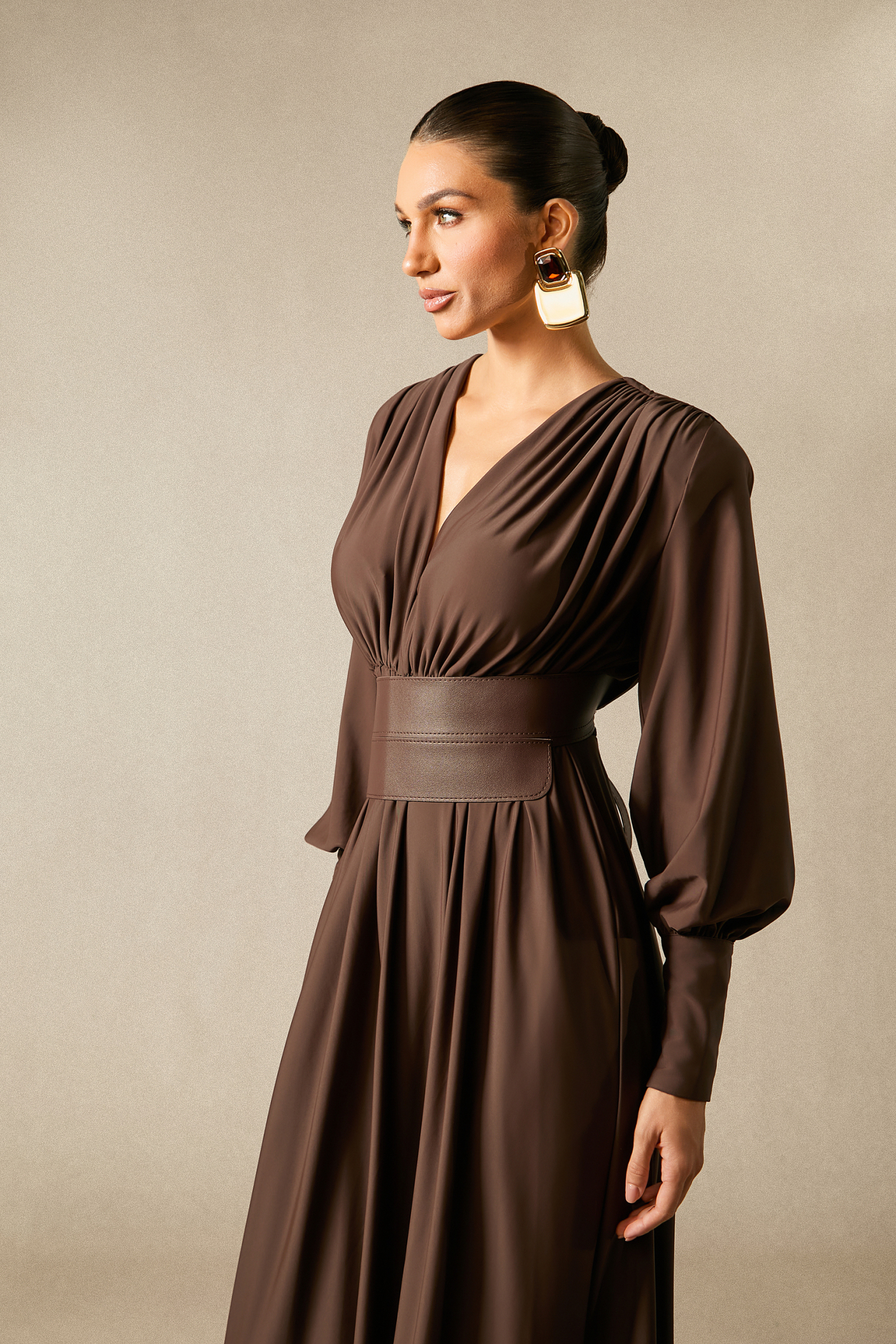 Renata Plunge Long Sleeve Maxi Dress