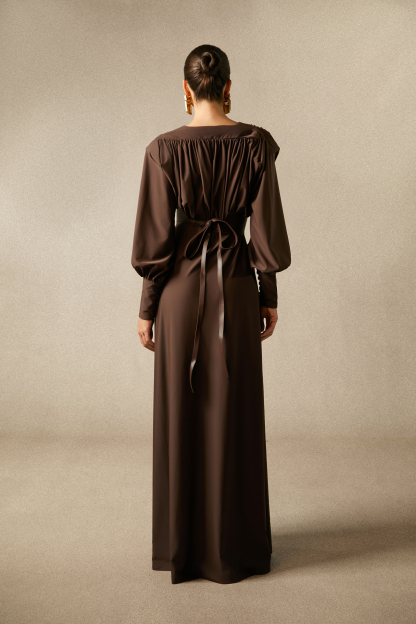 Renata Plunge Long Sleeve Maxi Dress