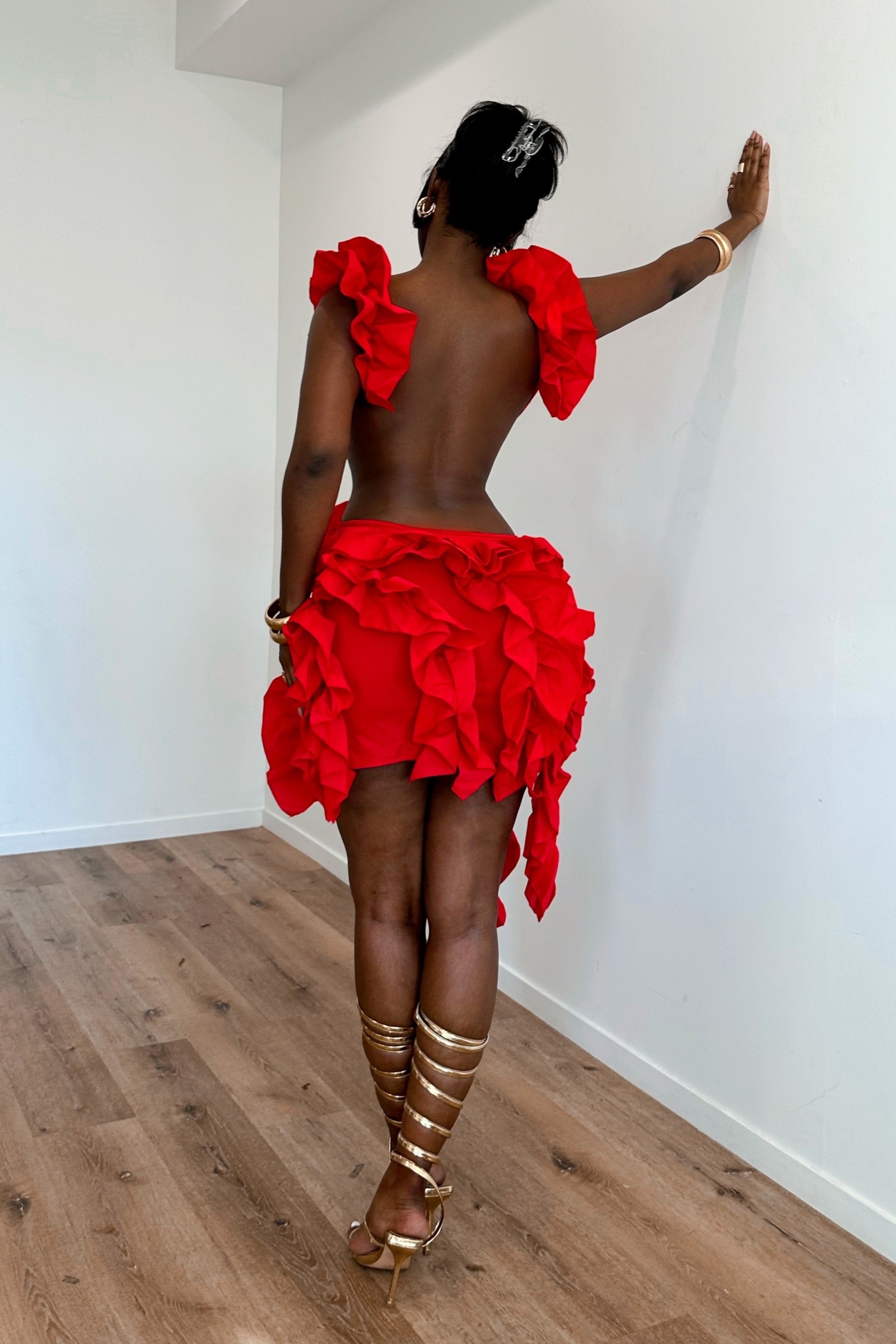 Layered Ruffle V-neck Mini Dress