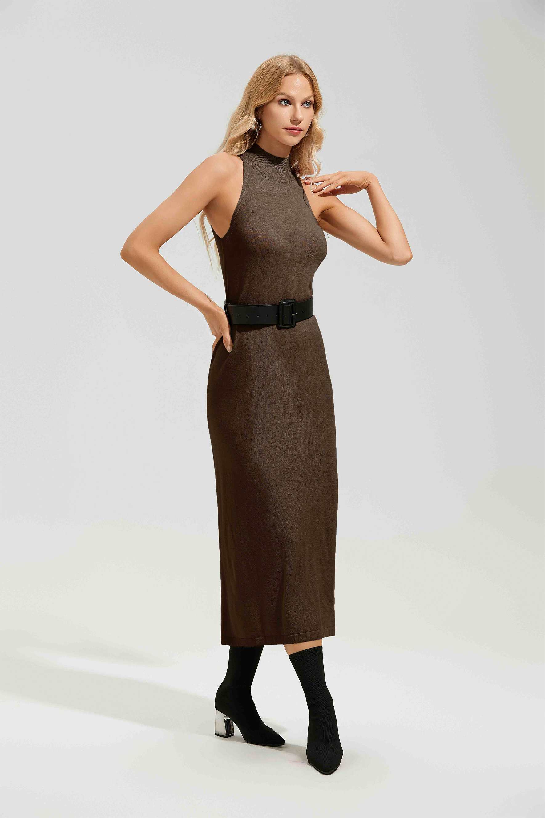 Marilyn Sleeveless Mock Neck Midi Knit Dress