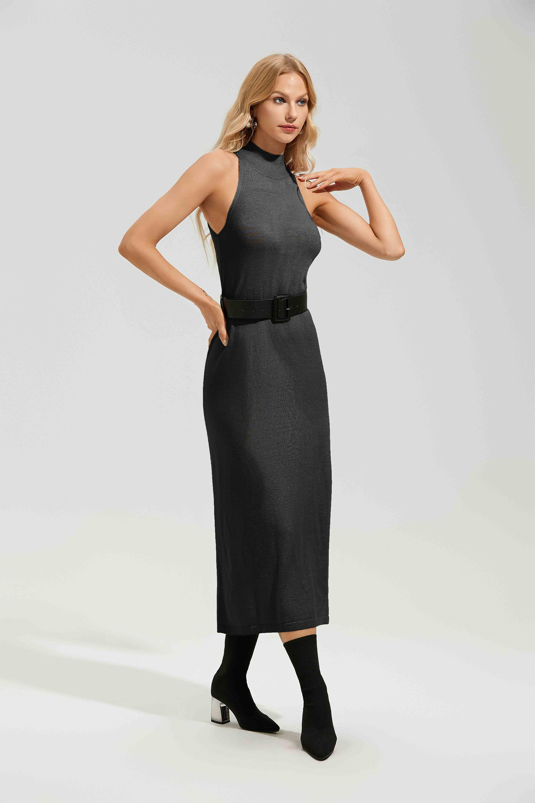 Marilyn Sleeveless Mock Neck Midi Knit Dress
