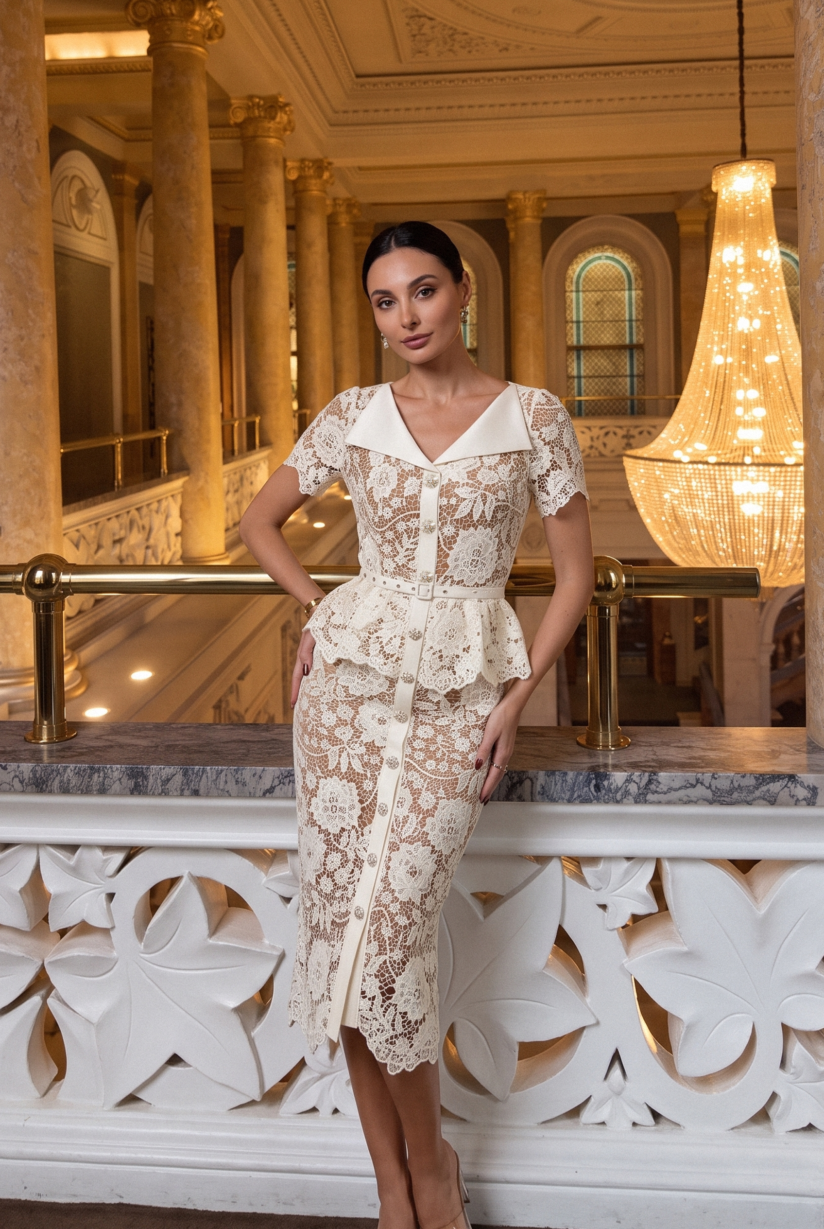 Larina Floral Lace V-neck Midi Dress