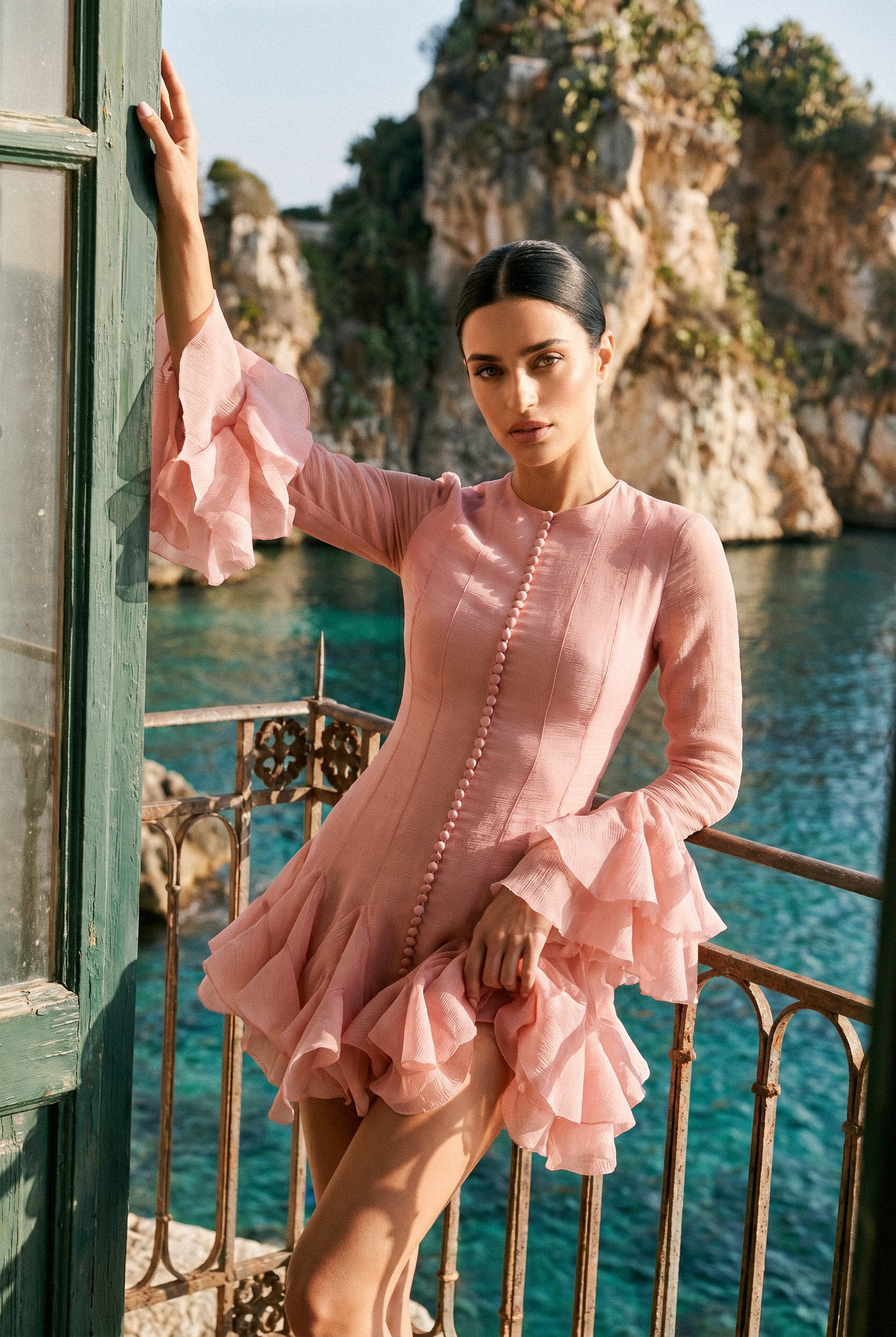 Leila Semi-sheer Flare Mini Dress
