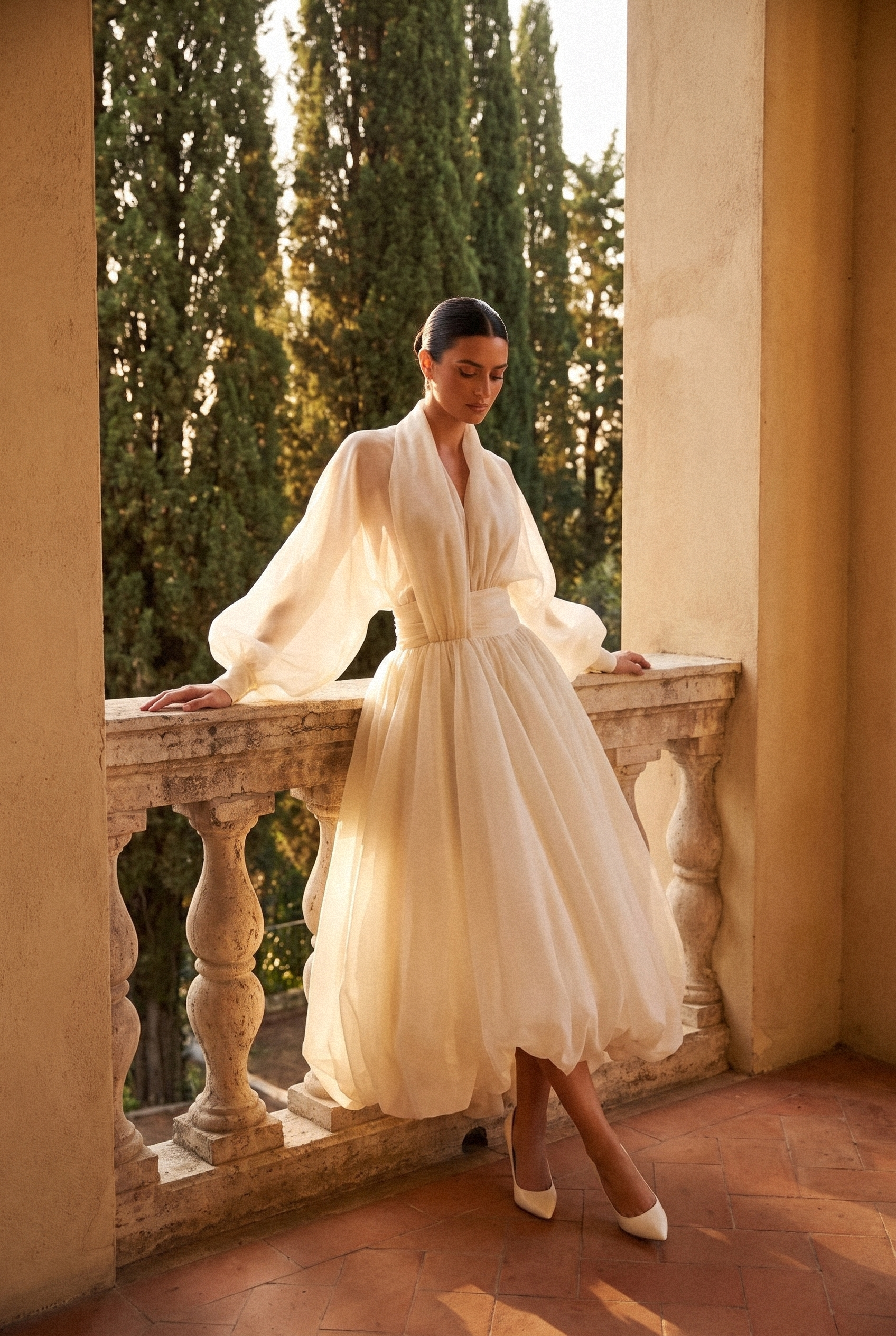 Lilly Deep V-neck Puff Sleeve Maxi Dress