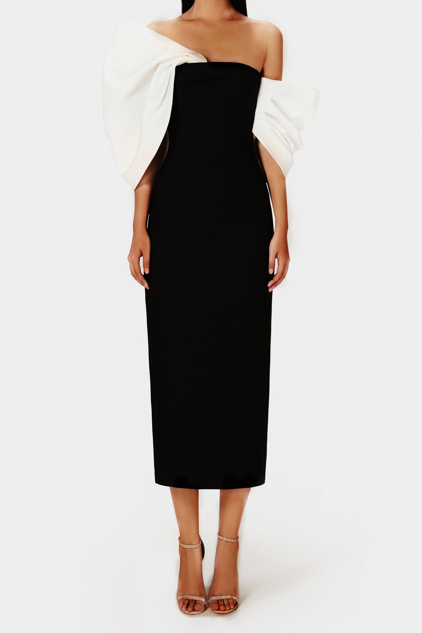 Delancy Bowknot Contrast Midi Dress-Sunfere