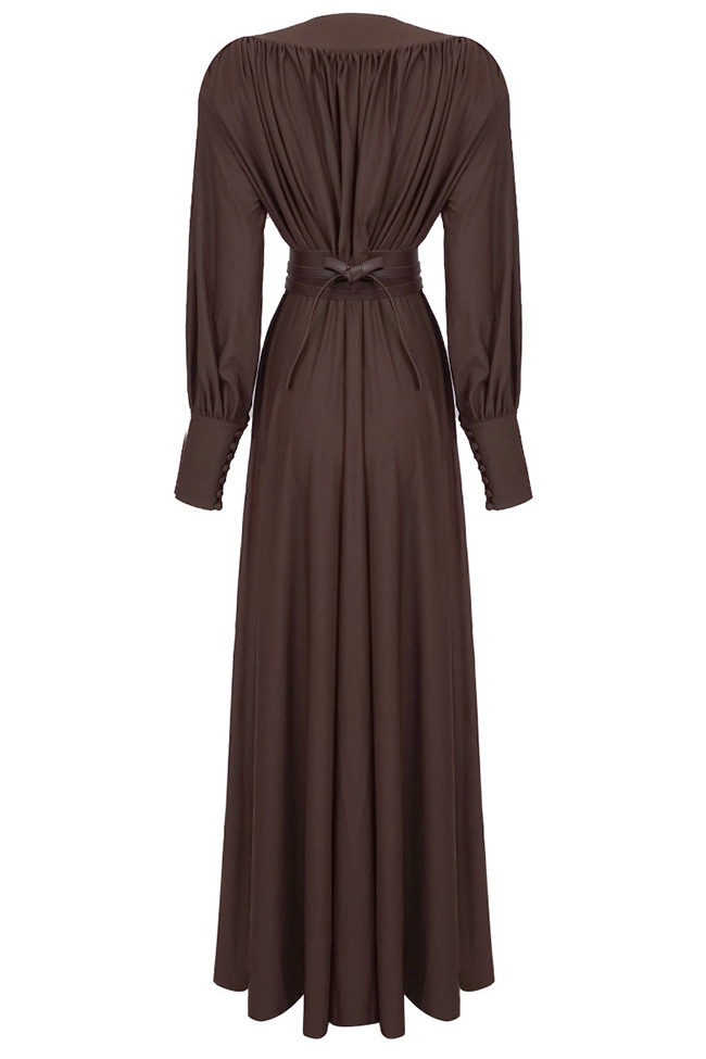 Renata Plunge Long Sleeve Maxi Dress