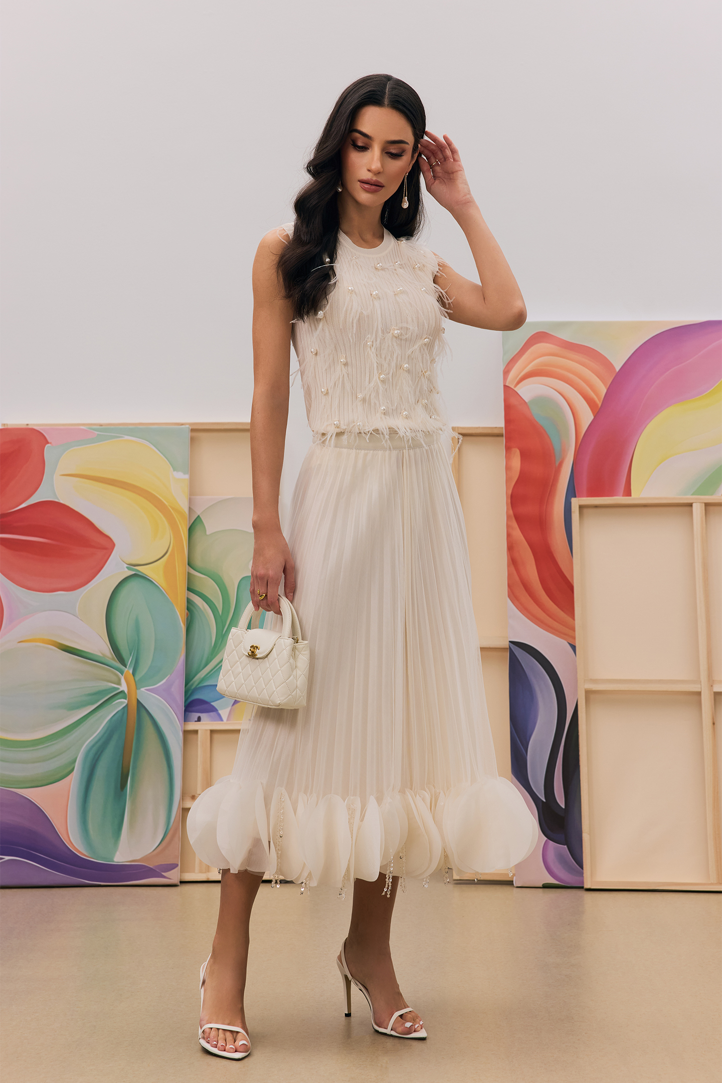 Ann Sequin Tassel Pleated Skirt