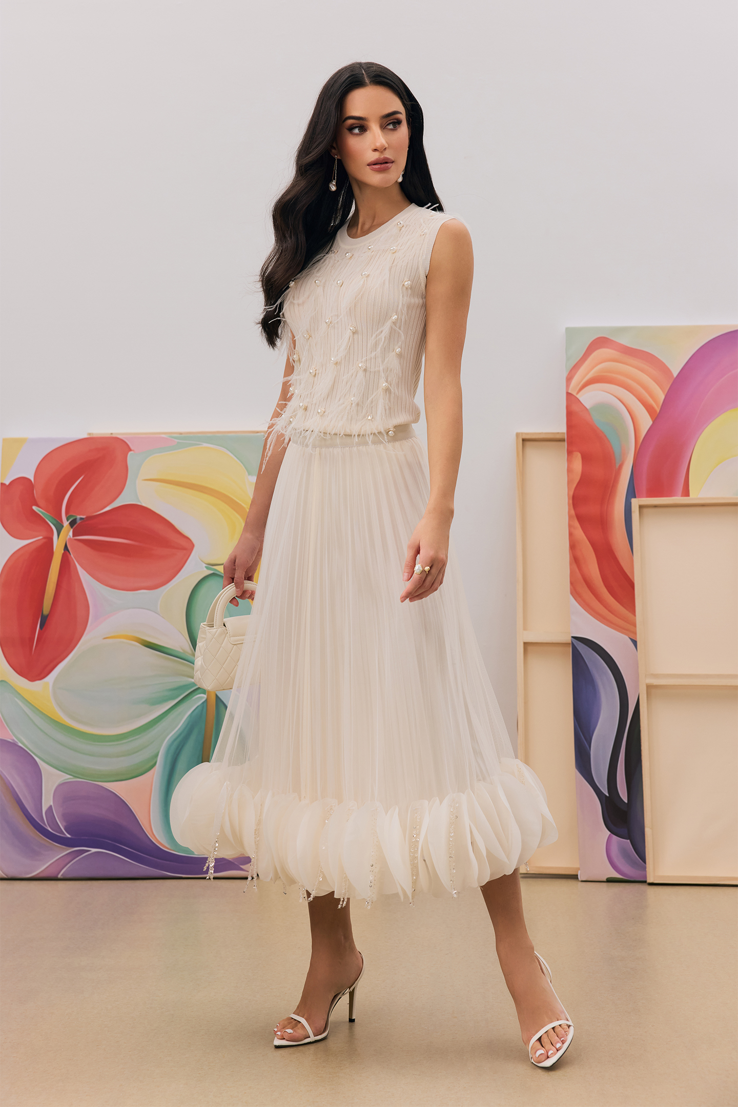 Ann Sequin Tassel Pleated Skirt