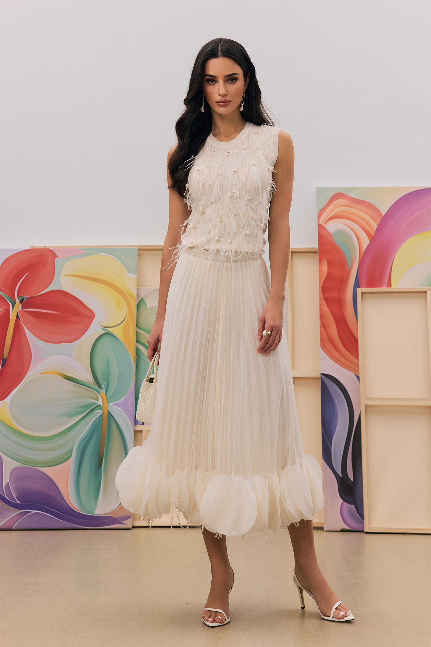 Ann Sequin Tassel Pleated Skirt
