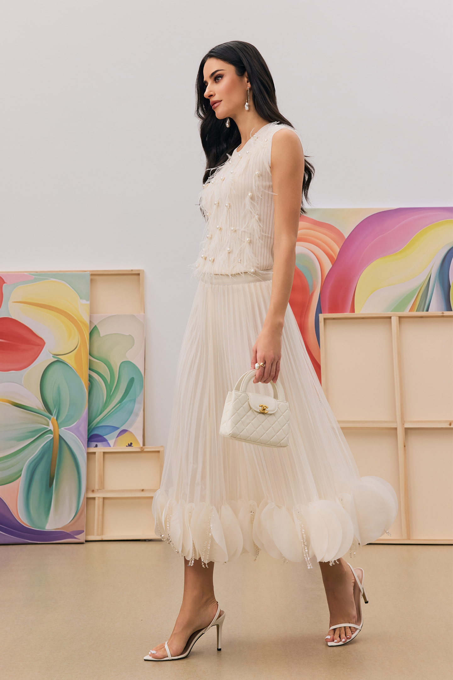 Ann Sequin Tassel Pleated Skirt