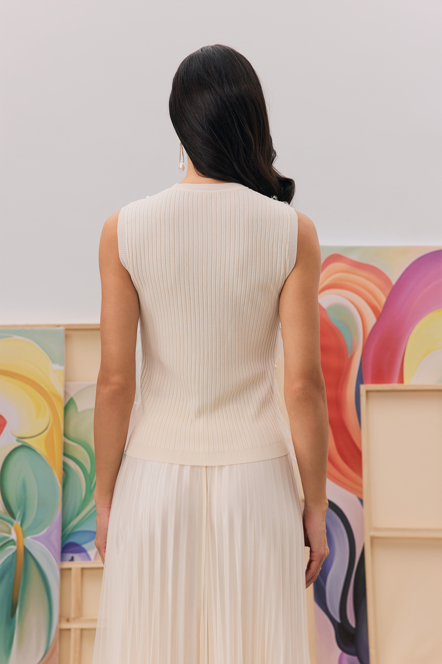 Marilyn Pearl Embellished Feather Knit Vest