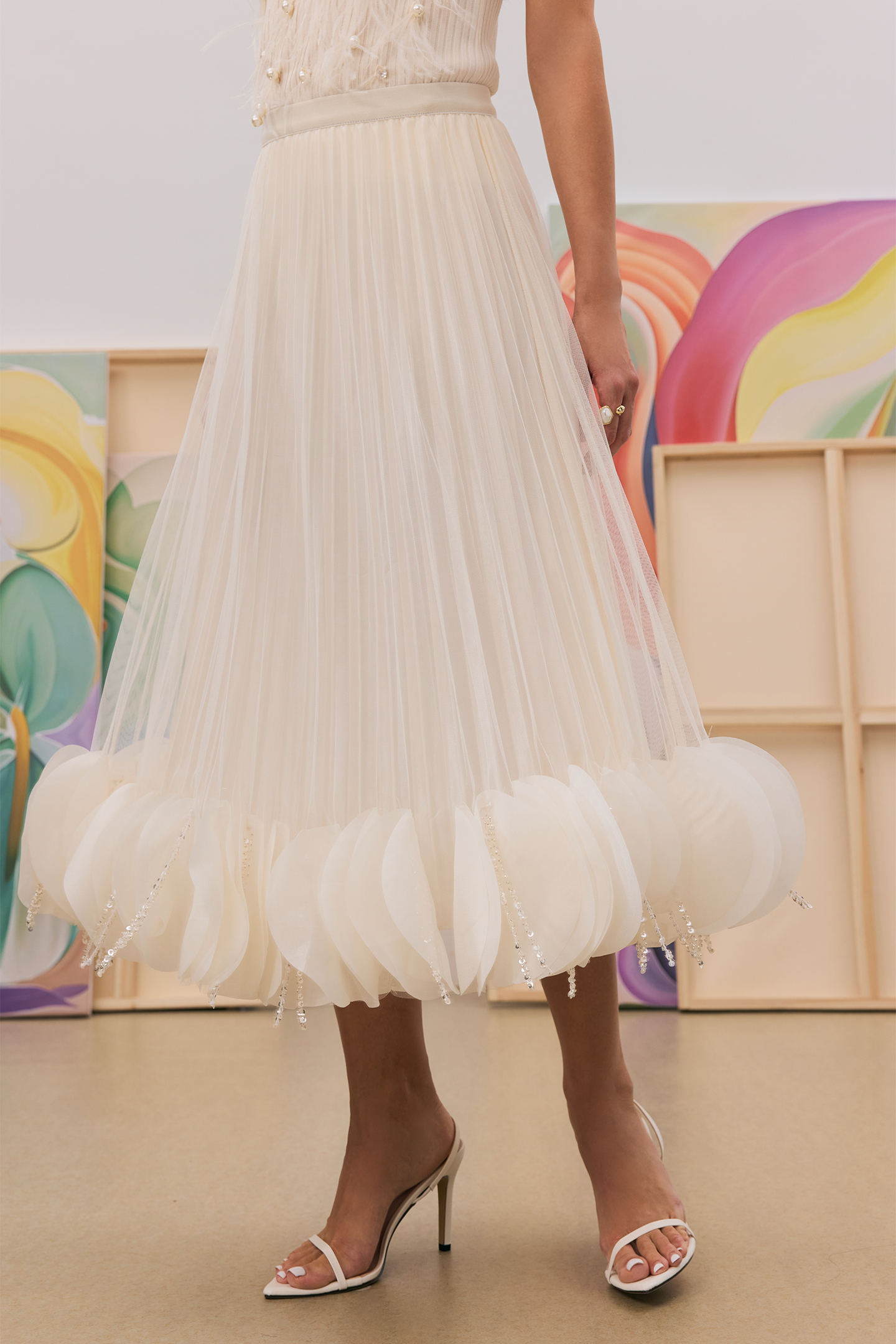 Ann Sequin Tassel Pleated Skirt