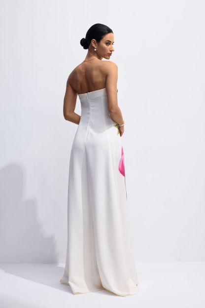 Dorothy Floral Print Strapless Satin Maxi Dress