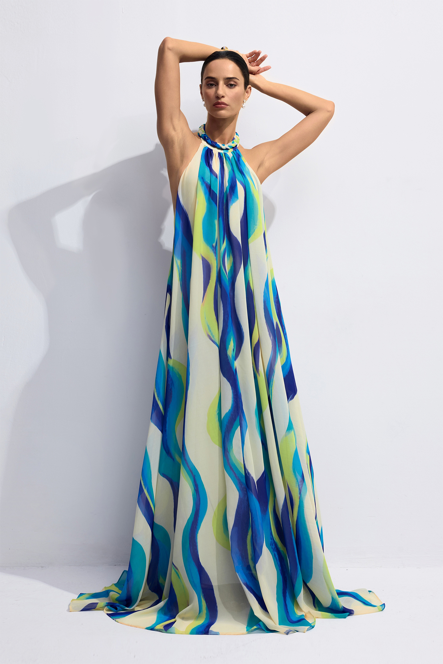 Sylvia Halter Neck Abstract Print Maxi Dress