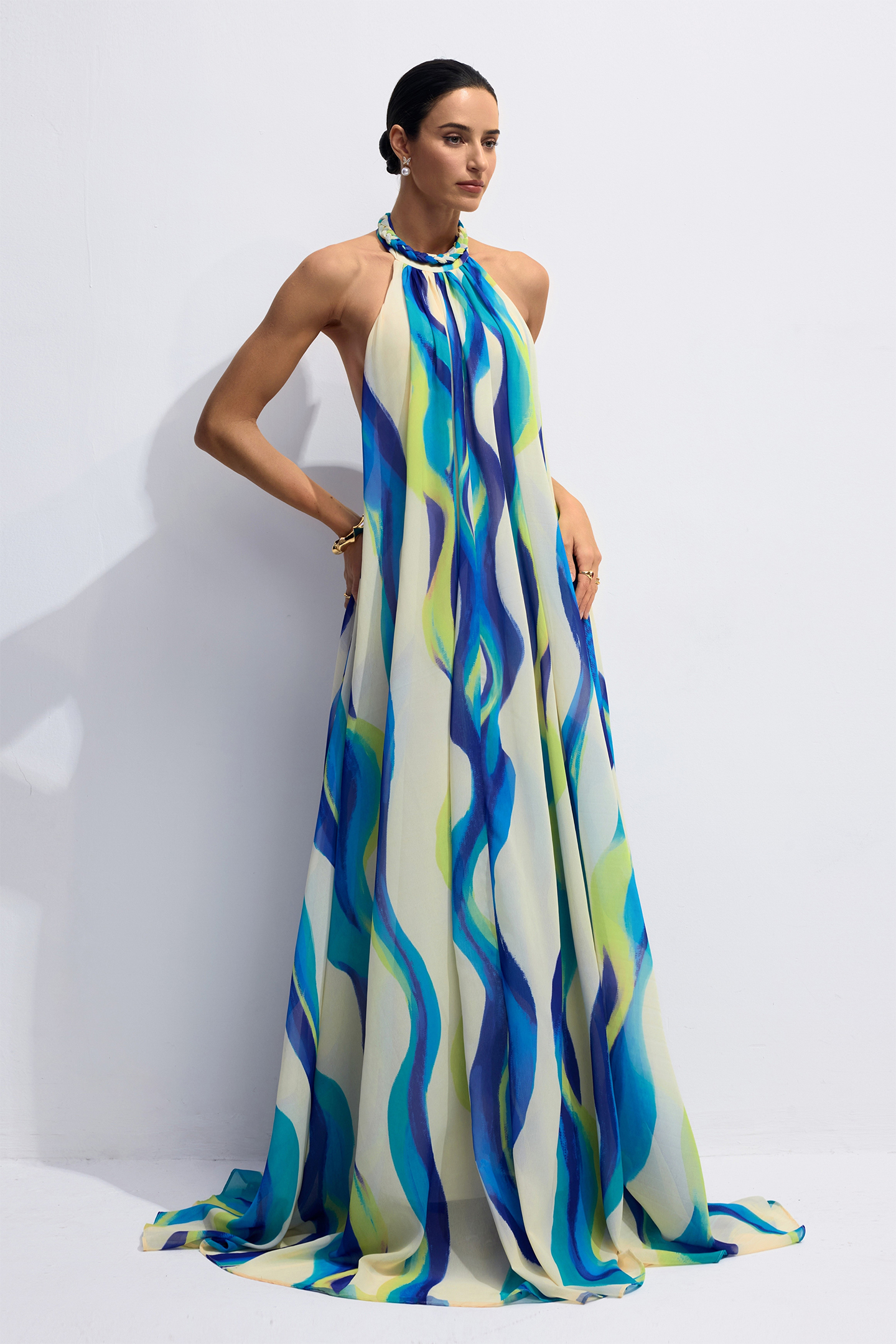 Sylvia Halter Neck Abstract Print Maxi Dress
