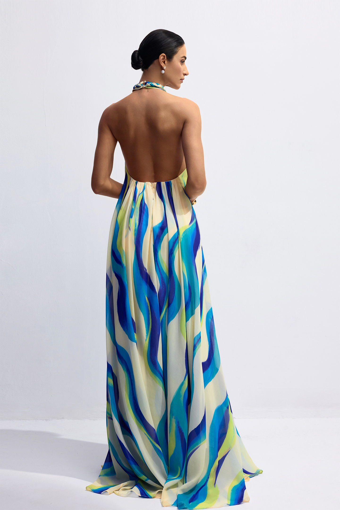 Sylvia Halter Neck Abstract Print Maxi Dress
