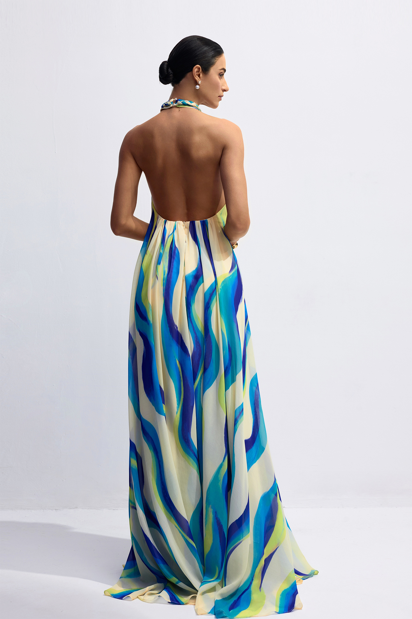 Sylvia Halter Neck Abstract Print Maxi Dress