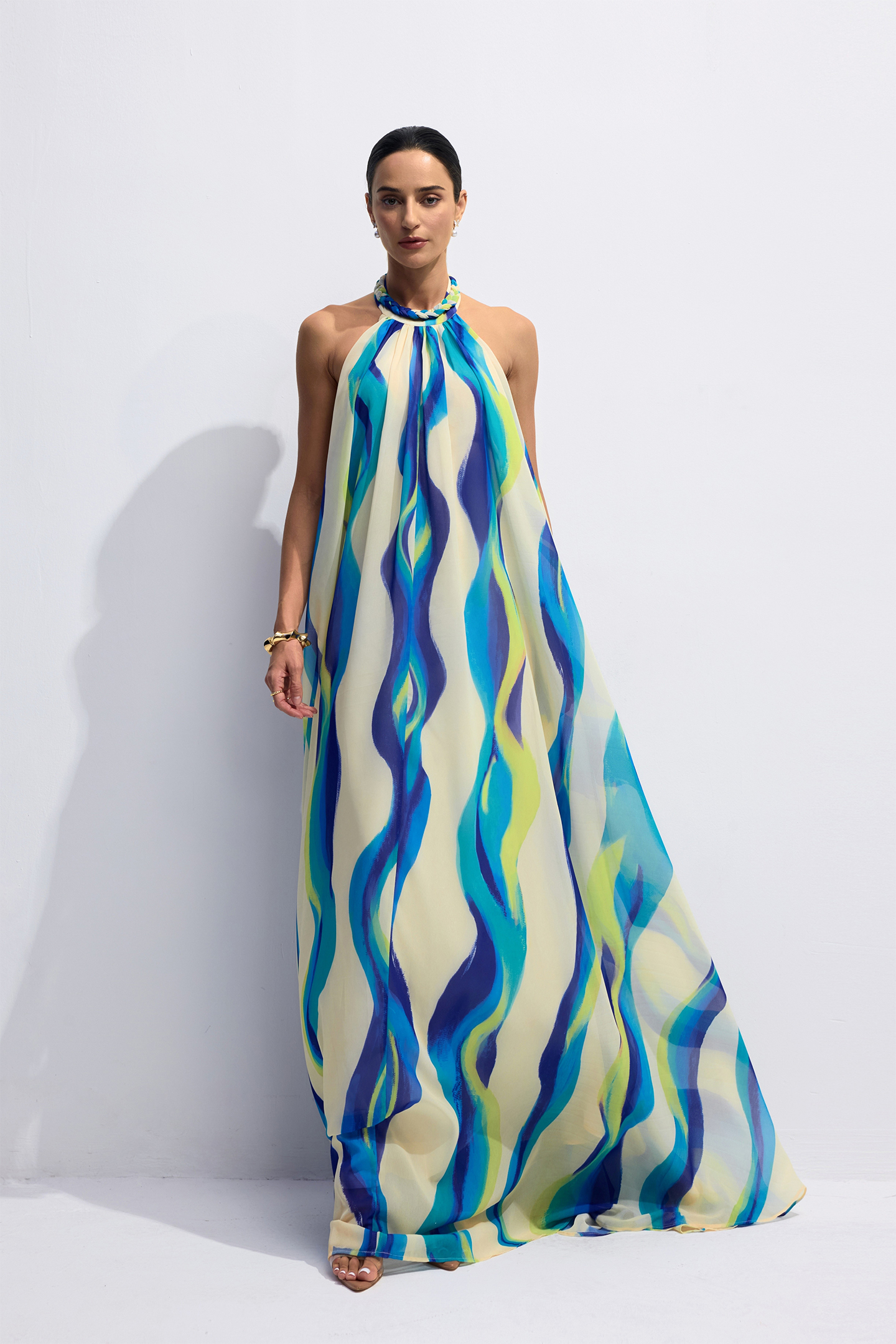 Sylvia Halter Neck Abstract Print Maxi Dress