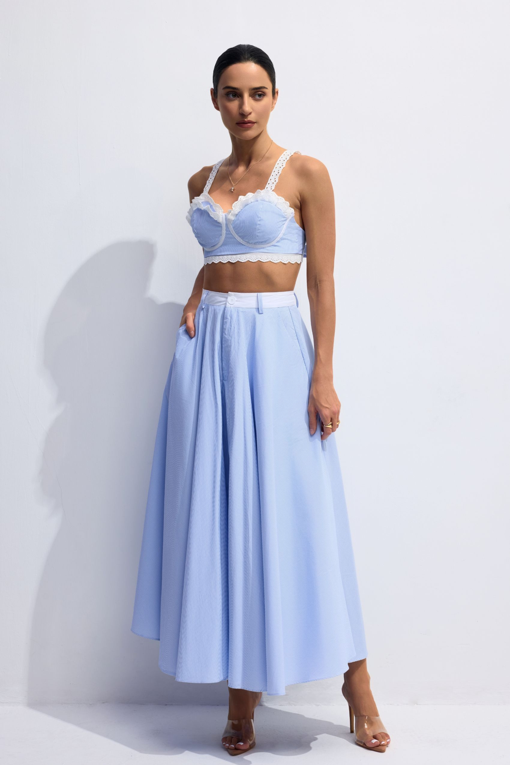 Astrid Lace Contrast Stripes Camisole & Skirt Set