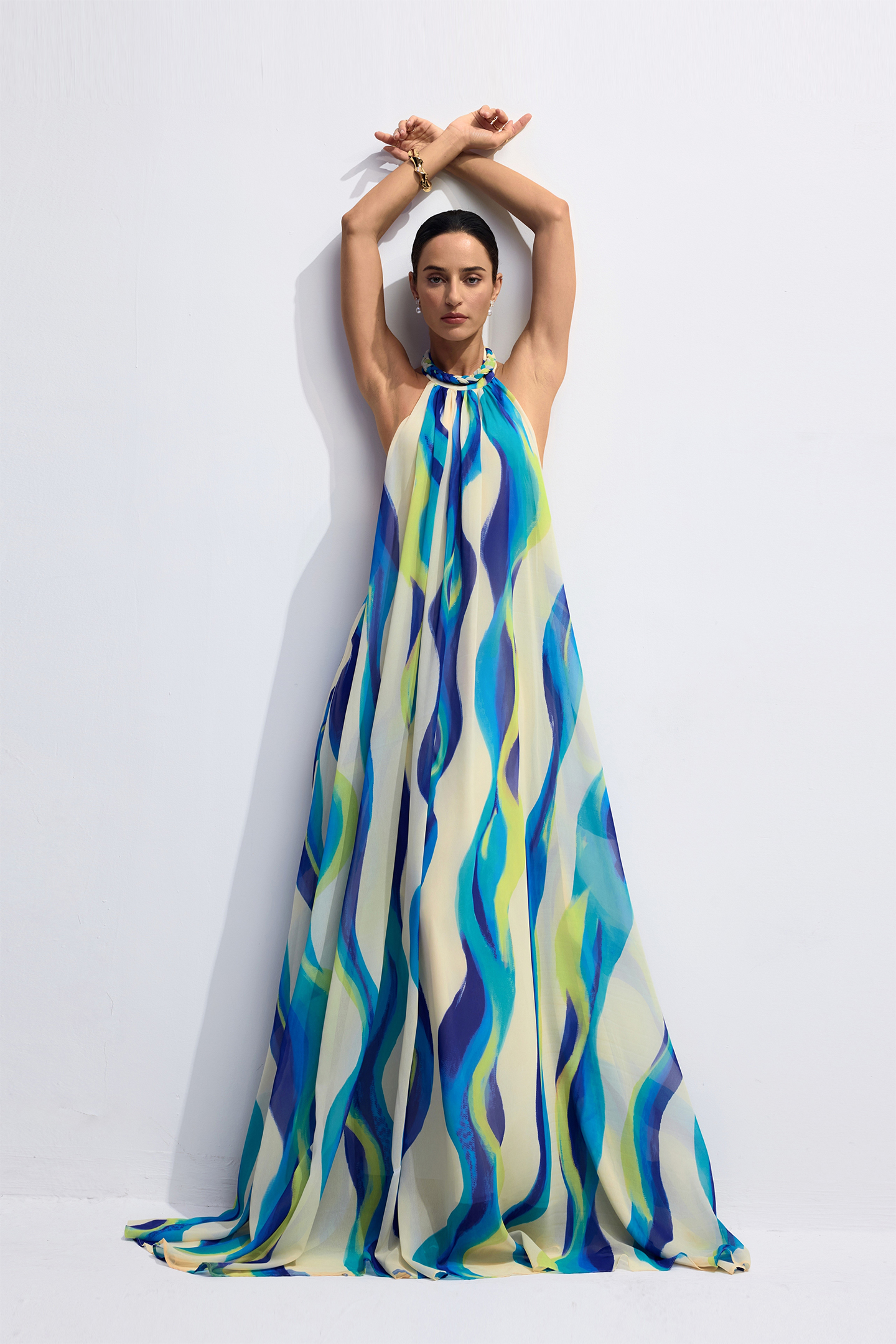 Sylvia Halter Neck Abstract Print Maxi Dress