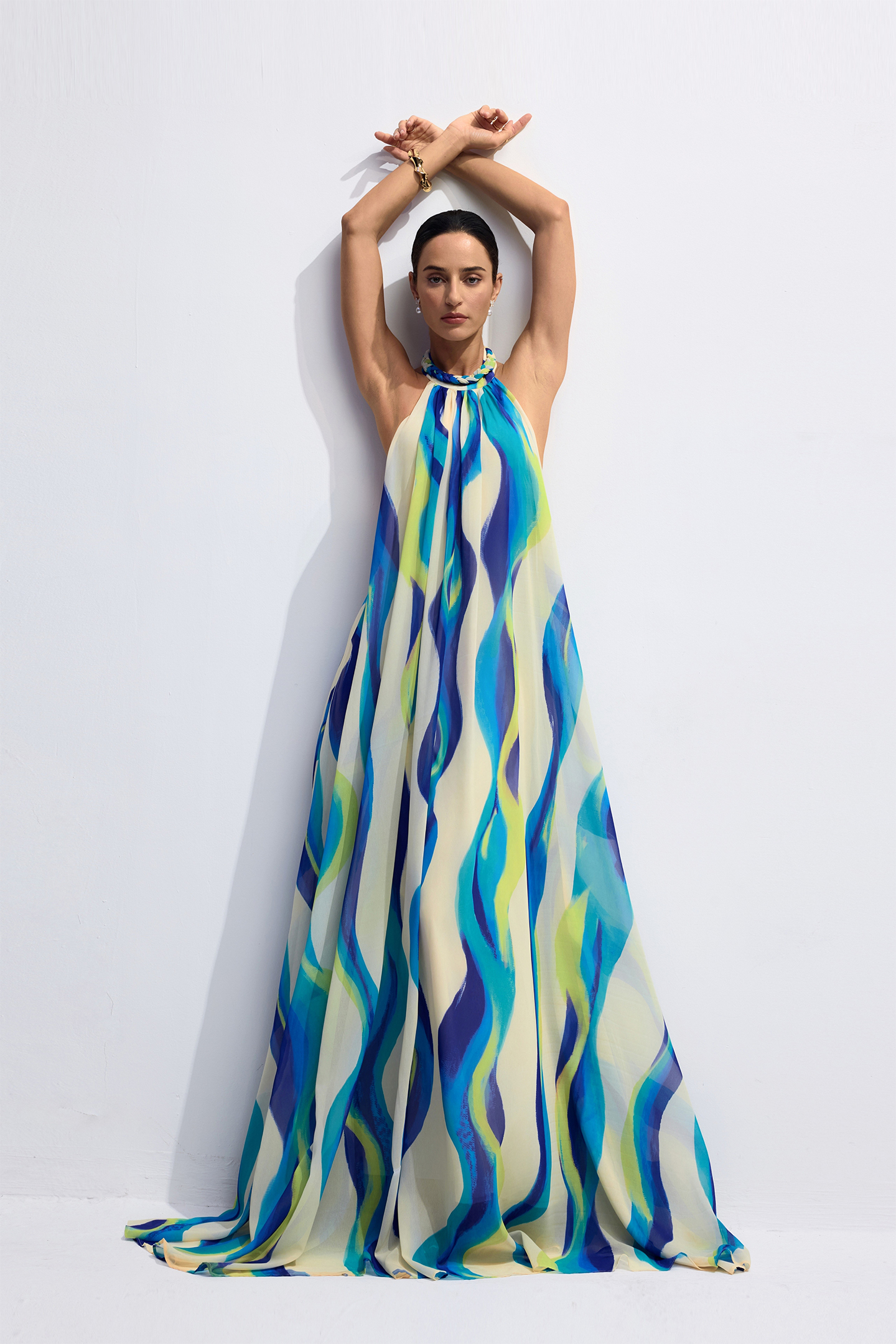 Sylvia Halter Neck Abstract Print Maxi Dress