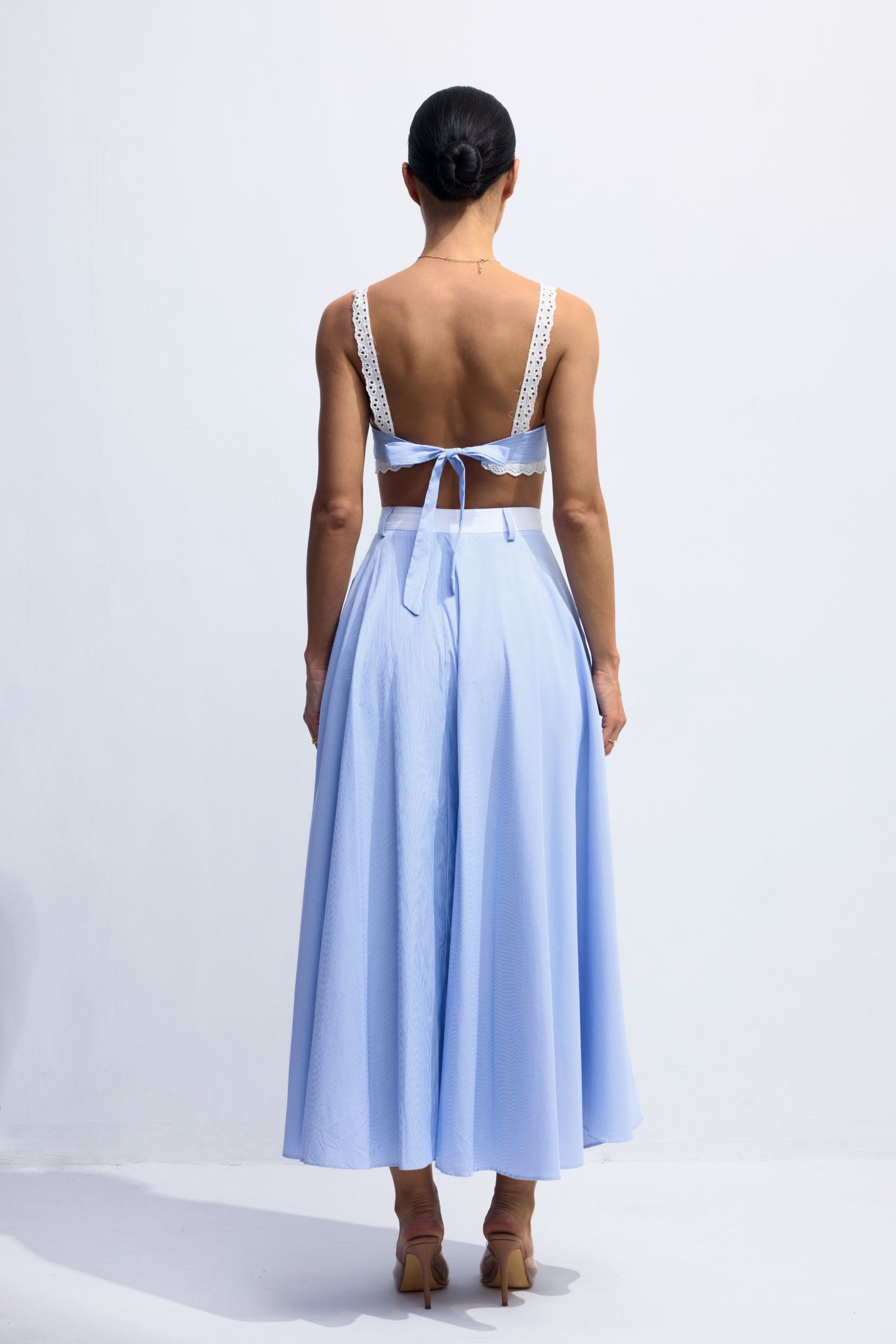 Astrid Lace Contrast Stripes Camisole & Skirt Set