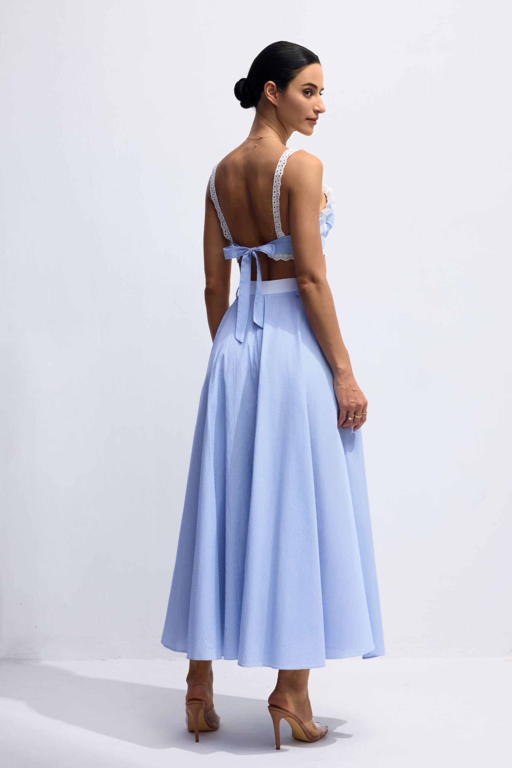 Astrid Lace Contrast Stripes Camisole & Skirt Set