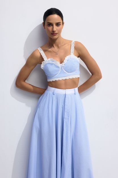 Astrid Lace Contrast Stripes Camisole & Skirt Set