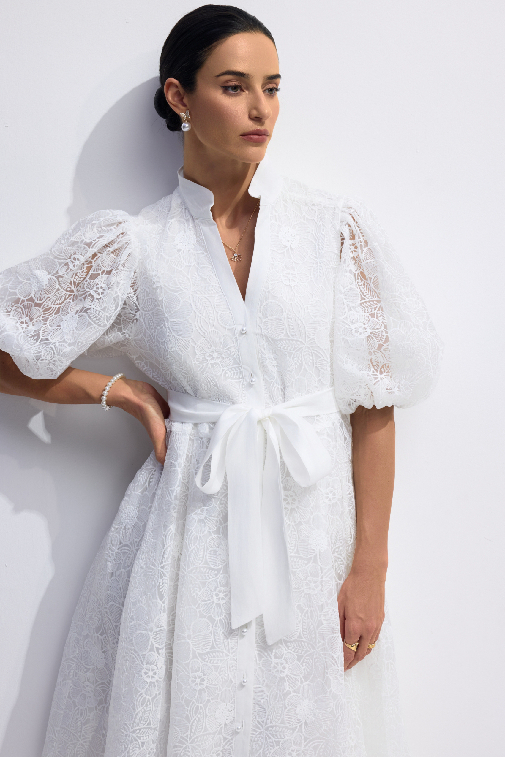 Bertha Floral Embroidered Lace Belted Mini Dress