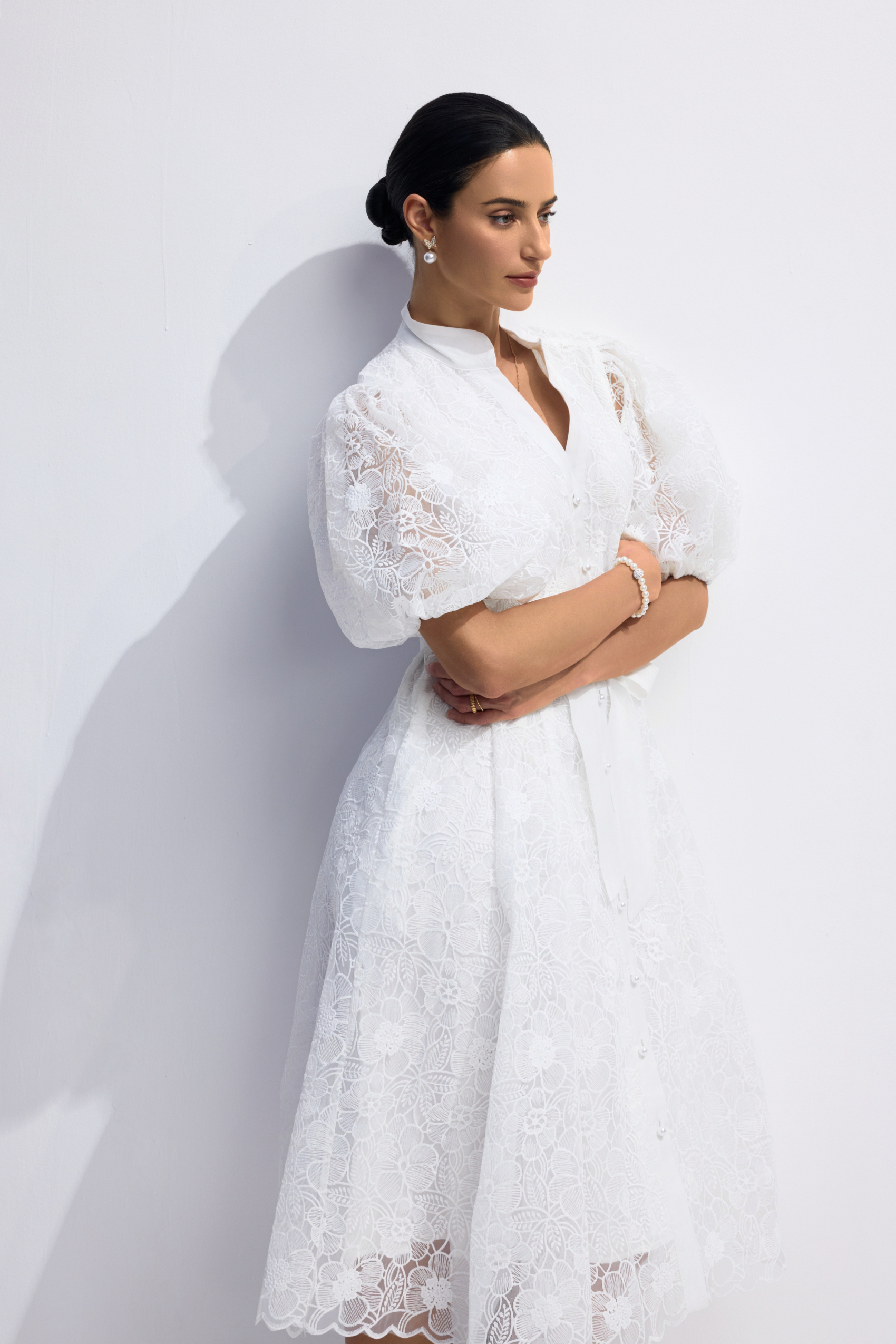 Bertha Floral Embroidered Lace Belted Mini Dress