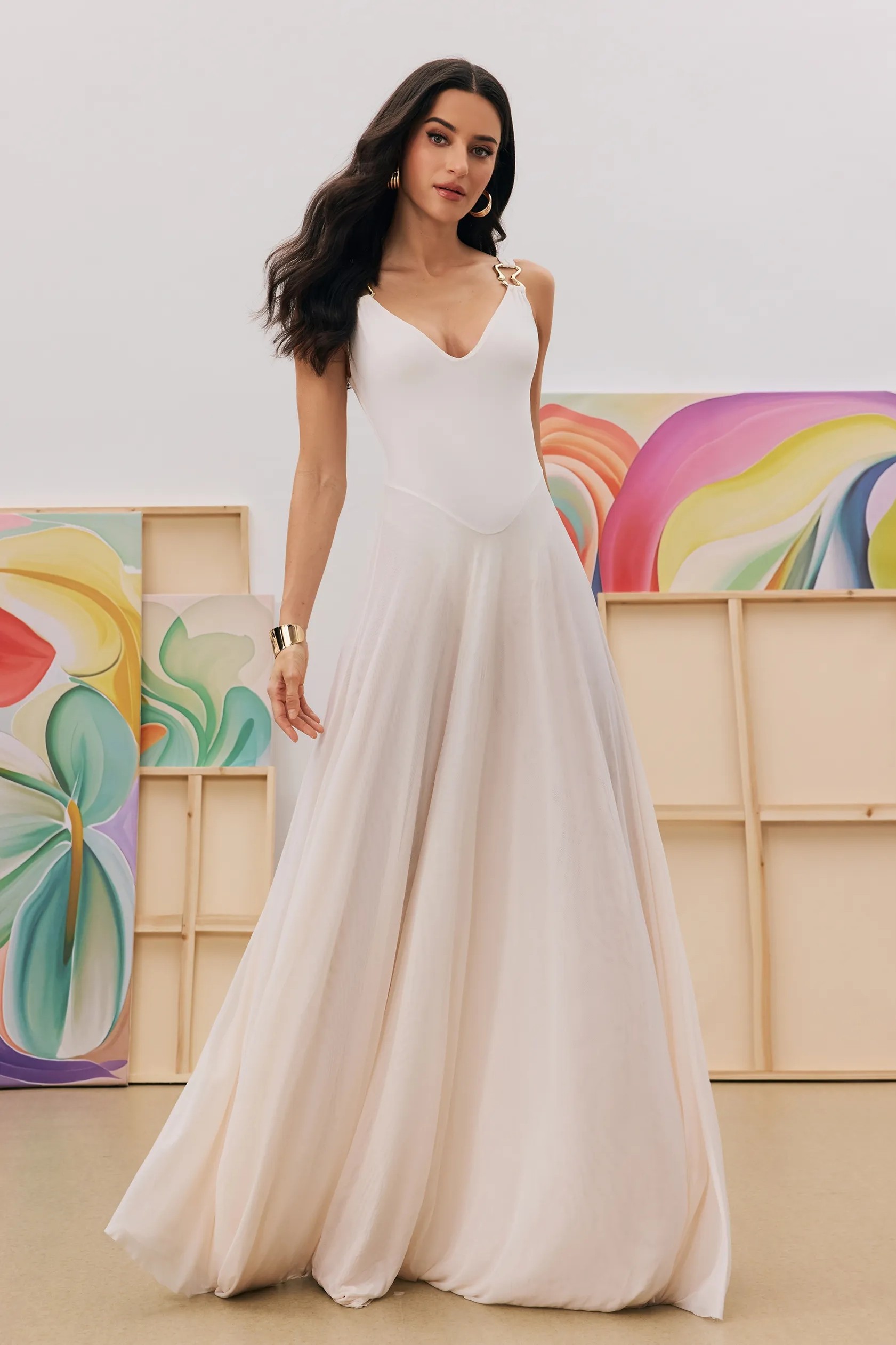 Julie Plunge Neck Semi-sheer Mesh Maxi Dress