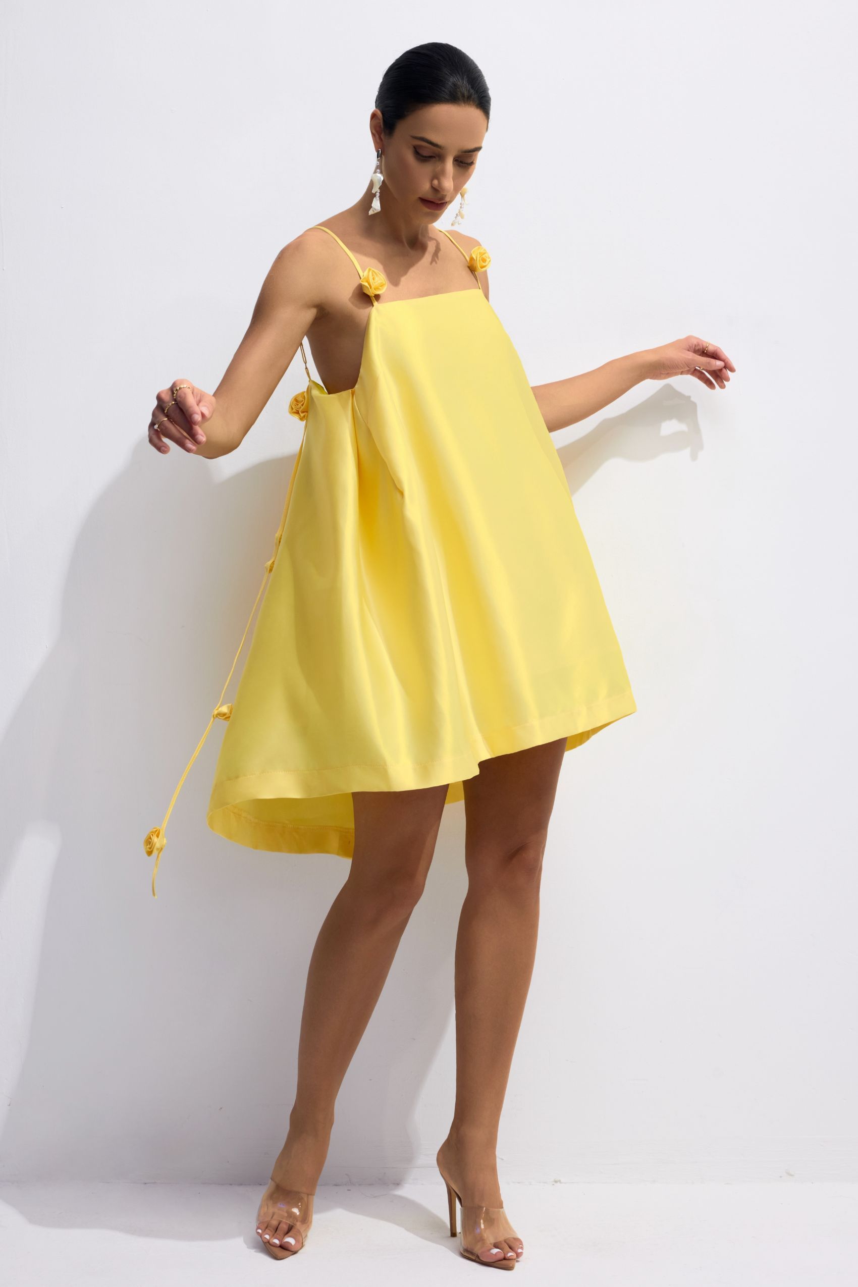 Emma Spaghetti Strap Rose Detail Mini Dress