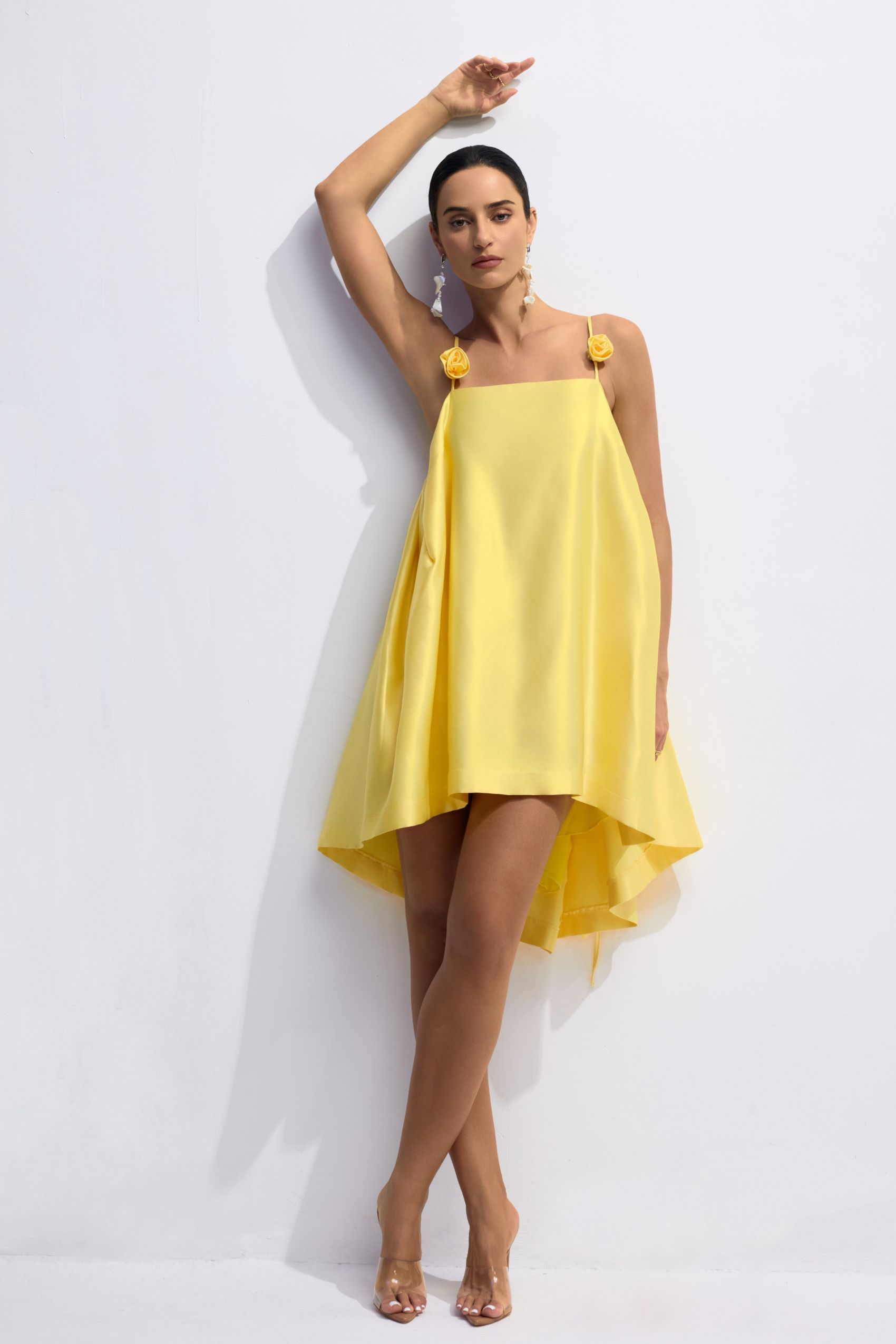 Rose Mini Dress – Spaghetti Strap Floral Detail for Summer Vibes- sunfere