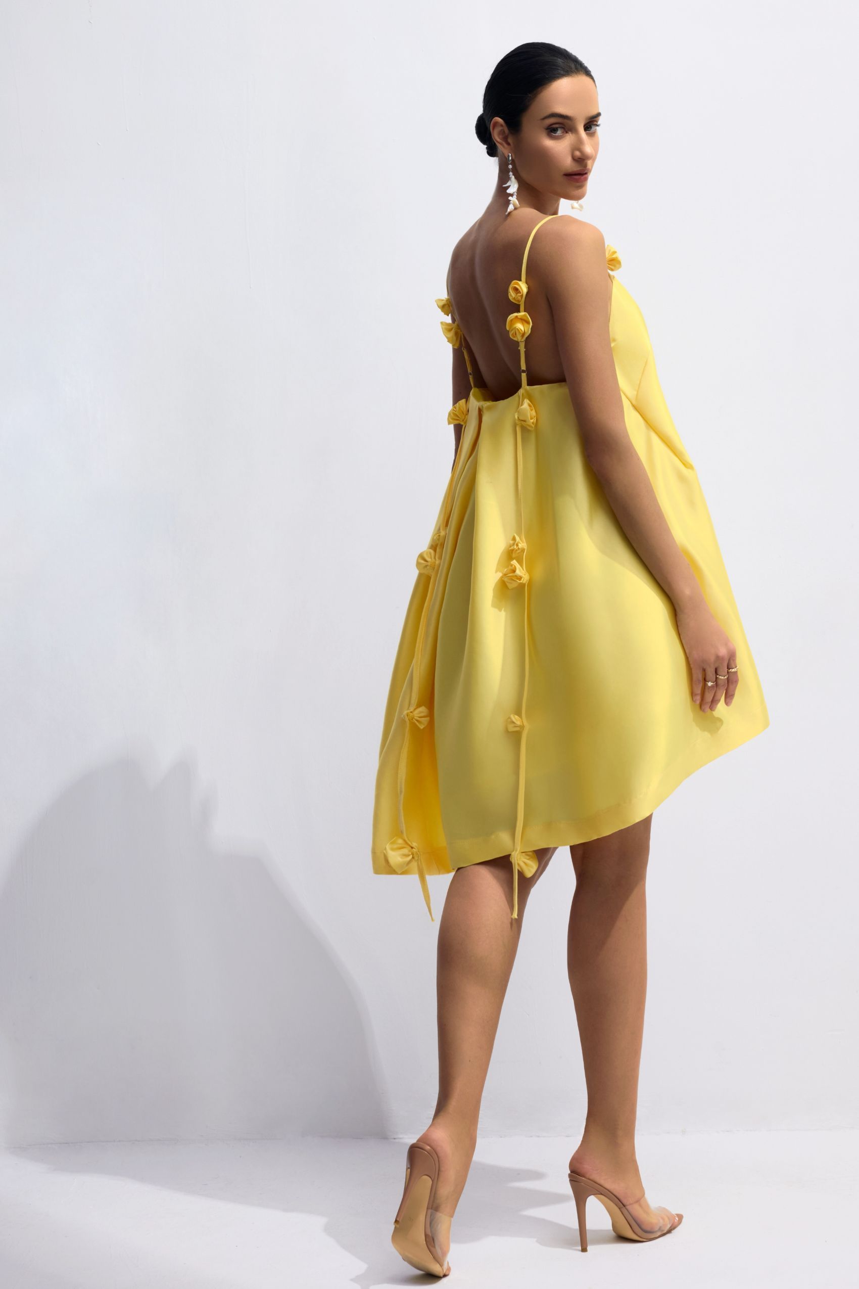 Emma Spaghetti Strap Rose Detail Mini Dress