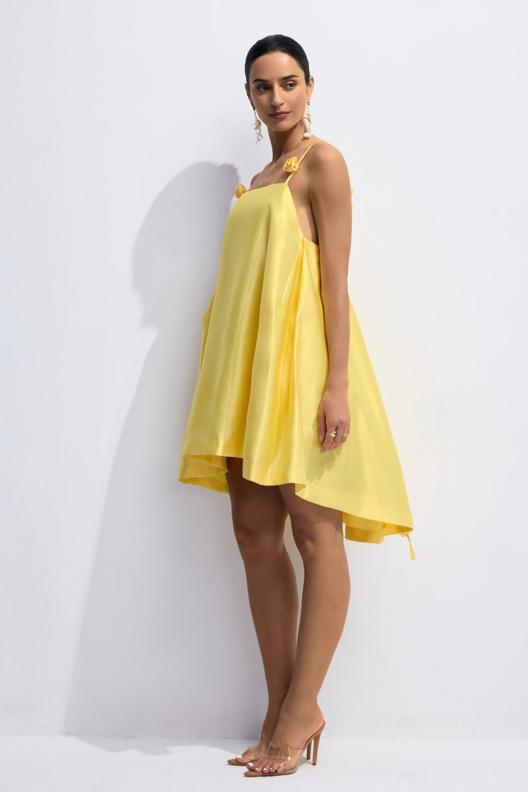 Emma Spaghetti Strap Rose Detail Mini Dress