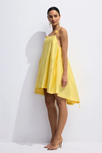 Emma Spaghetti Strap Rose Detail Mini Dress